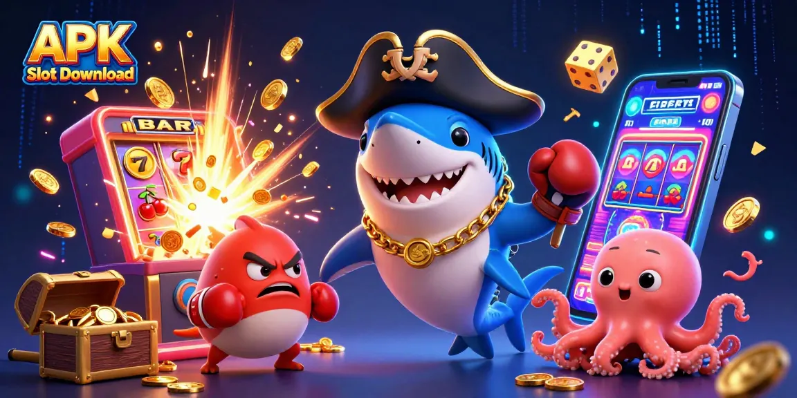 Spin reels in excitement with APK Slot Download, featuring lively casino characters and vibrant game elements.
