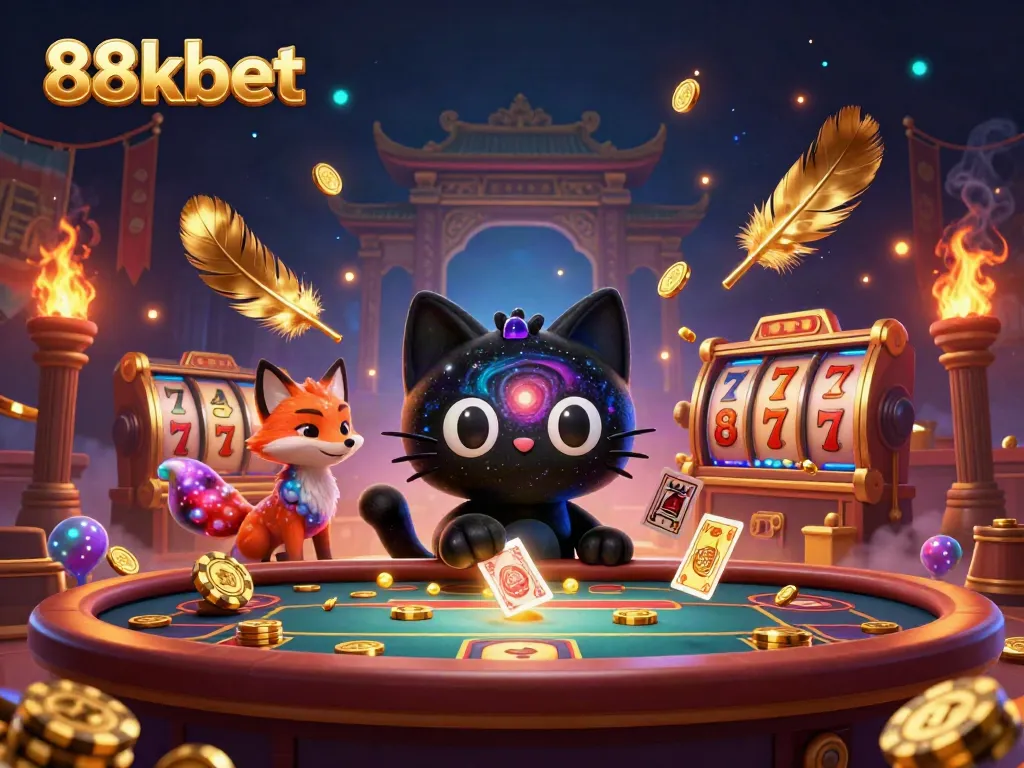 Experience thrilling gameplay at 88kbet with a cosmic casino scene featuring unique characters and vibrant elements.