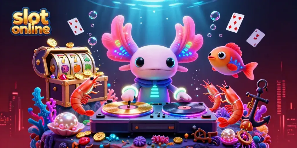 Experience the excitement of slot online with vibrant 3D characters and colorful casino elements in an underwater setting.