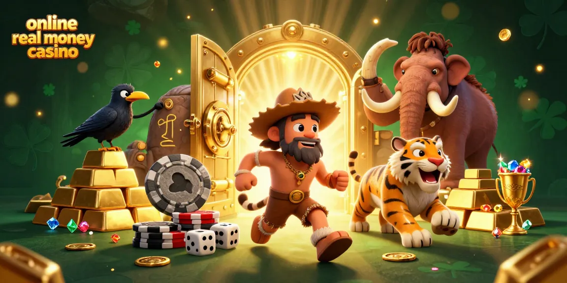 Enjoy thrilling gameplay at this online real money casino with engaging caveman and tiger characters.